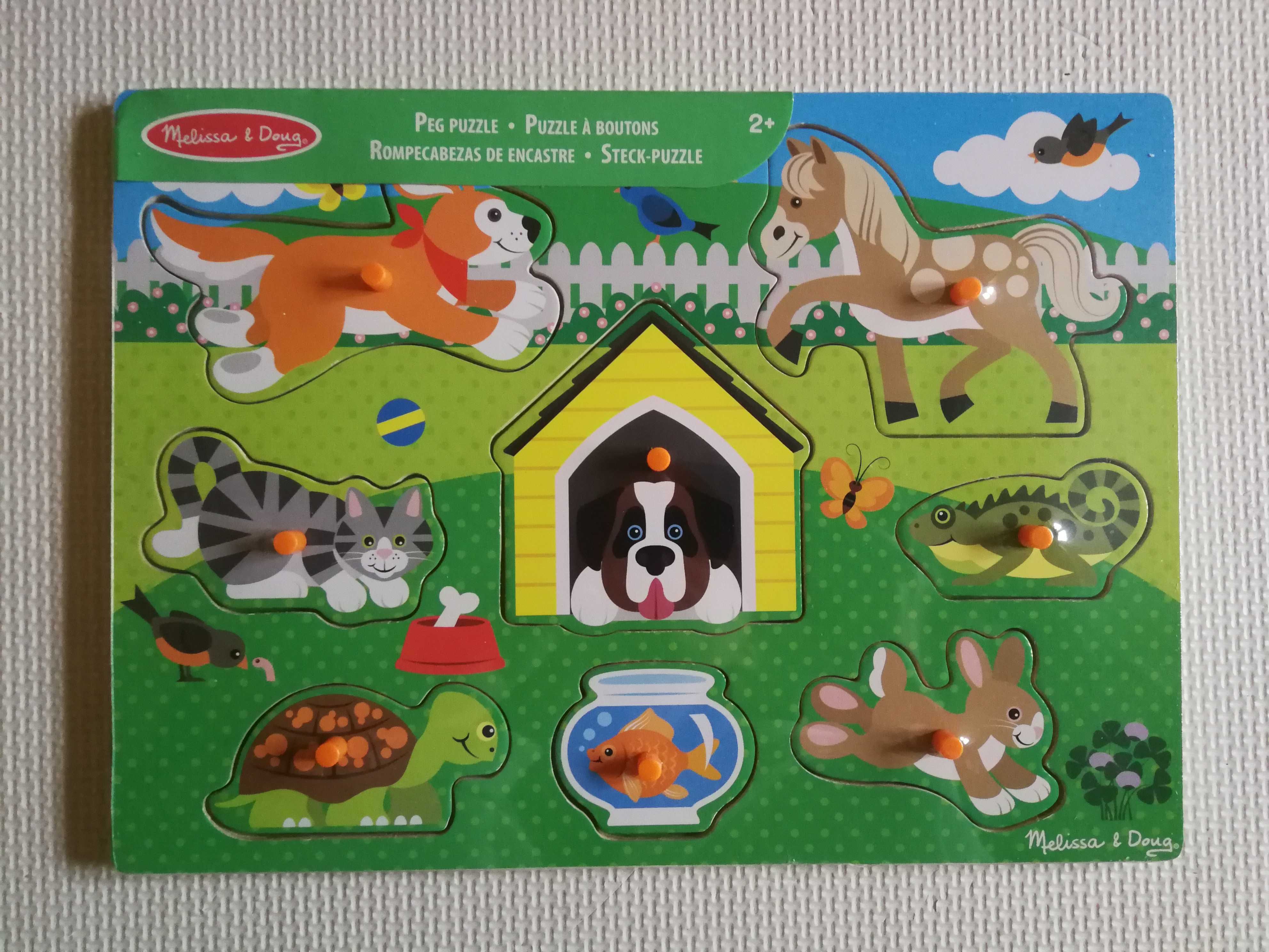 Puzzle z uchwytami, drewniane, Zwierzęta Pets Peg, Melissa & Doug NOWE