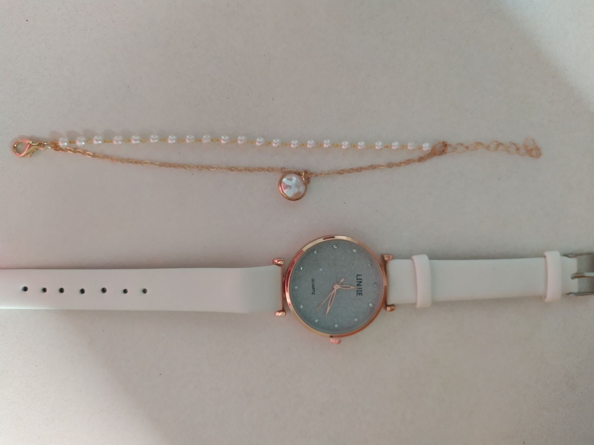 Zegarek biały + bransoletka łańcuszek NOWY
