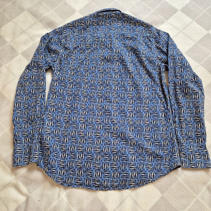 Koszula r. S, s. Bdb męska, f. Petrol, niebieska w śledzie