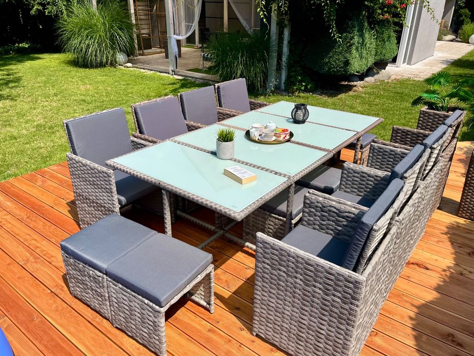 Zestaw Korfu XXL technorattan szary brąz zestaw obiadowy na taras