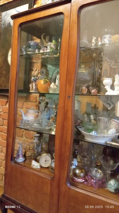 OrzechowSecesja 160x110x40cm witryna oszklone z lustrem secesja