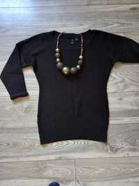 H&M czarny sweterek dłuższy S/M/36 38 korale gratis!