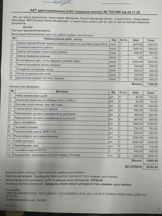 Mitsubishi Outlander XL 2.0d 2008 авто для ЗСУ