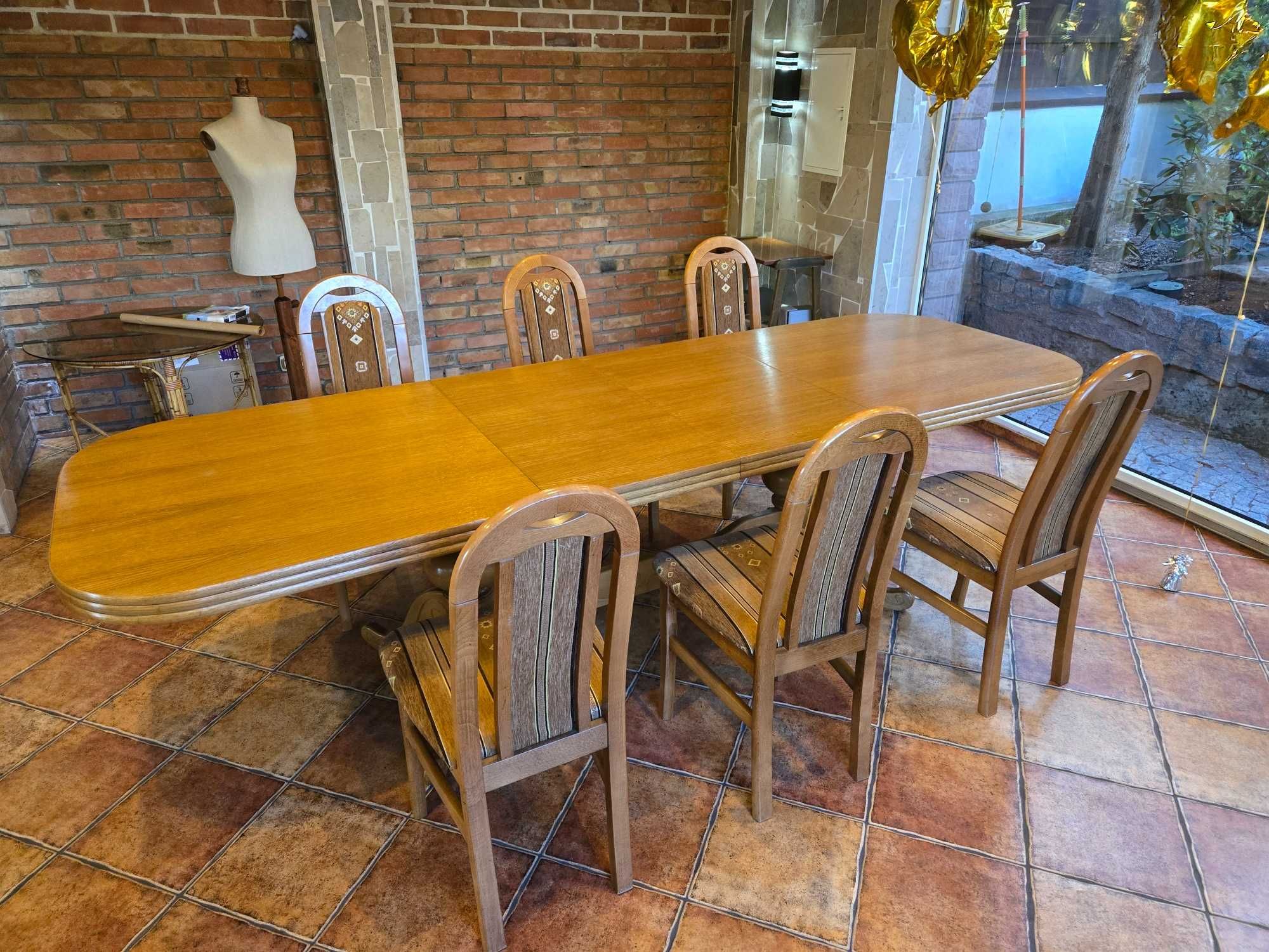 Stół dębowy z krzesłami rozkładany duży solidny 280x90