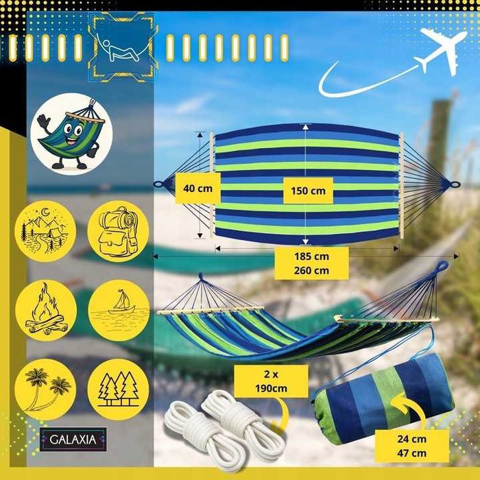 HAMAK Ogrodowy DWUOSOBOWY XXL 260x150 2 Osobowy Turystyczny DUŻY