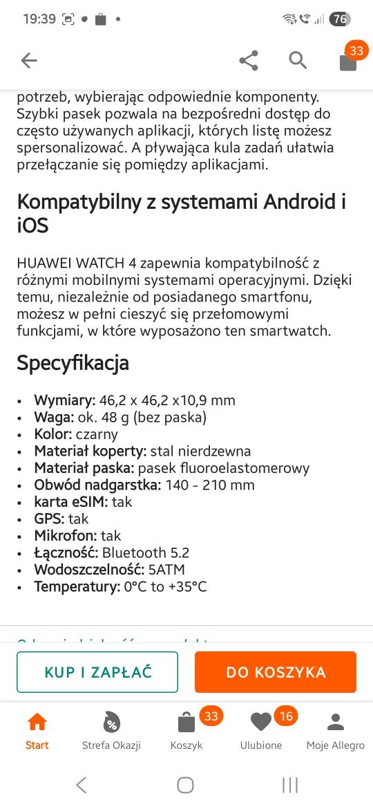 Smartwatch Huawei watch 4, 46mm