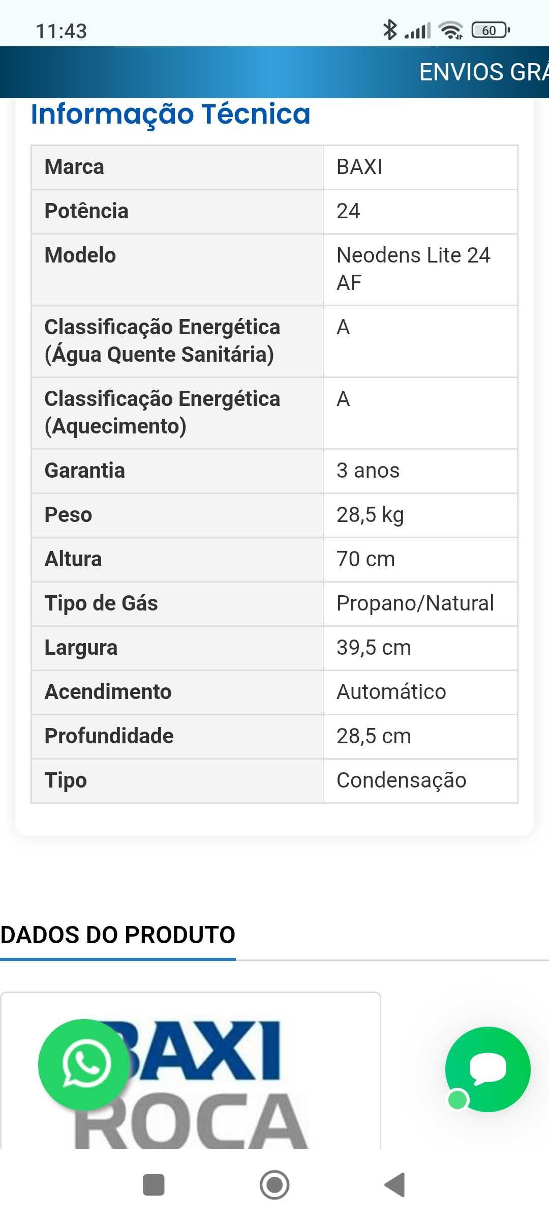 Caldeira BAXI mista por acumulação com deposito ROCA
