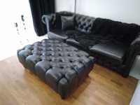 Chesterfield kanapa sofa czarna pinezki głęboko pikowana z pojemnikiem