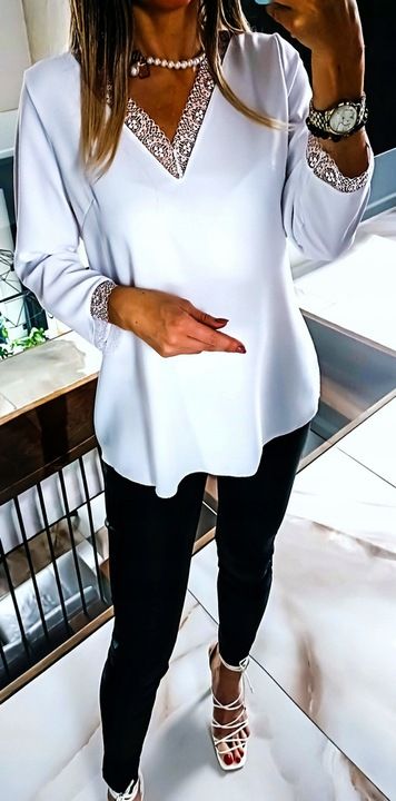 . Biała Tunika Bluzka Elegancka Z Koronką Koszula Do Pracy Plus Size 4