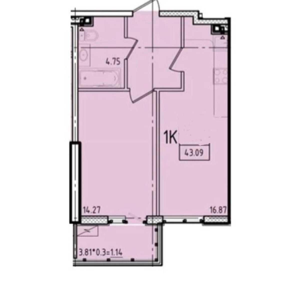 Продам 1комн. квартиру в ЖК Эллада.46К.