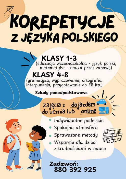 Korepetycje język polski, edukacja wczesnoszkolna szkoła podstawowa E8