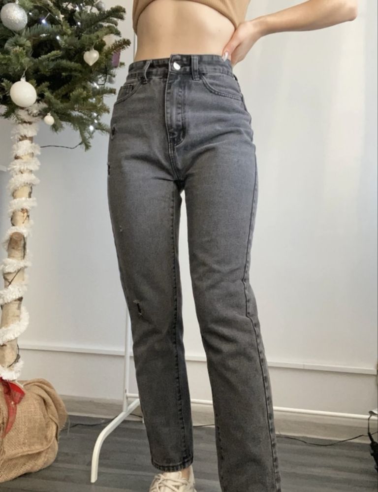 Shein XS/34 szare jeansowe spodnie z wyższym stanem jeansy