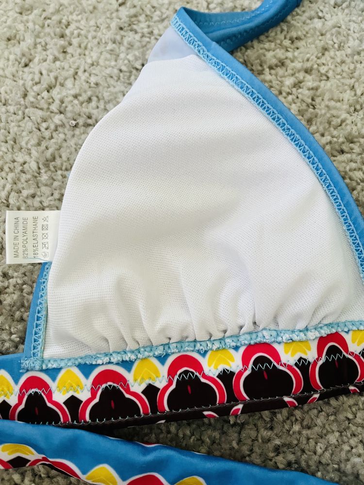 Błękitne bikini boho, kostium kąpielowy boho S