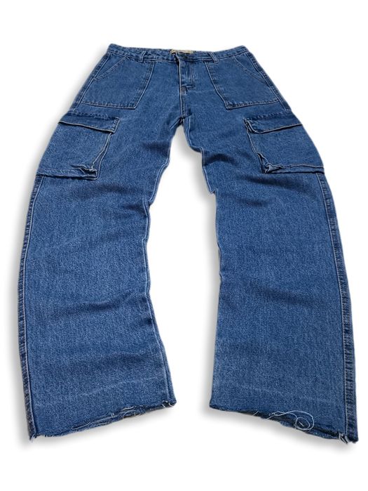 Spodnie jeansowe cargo baggy szerokie Tribal custom SWAG Skate y2k alt