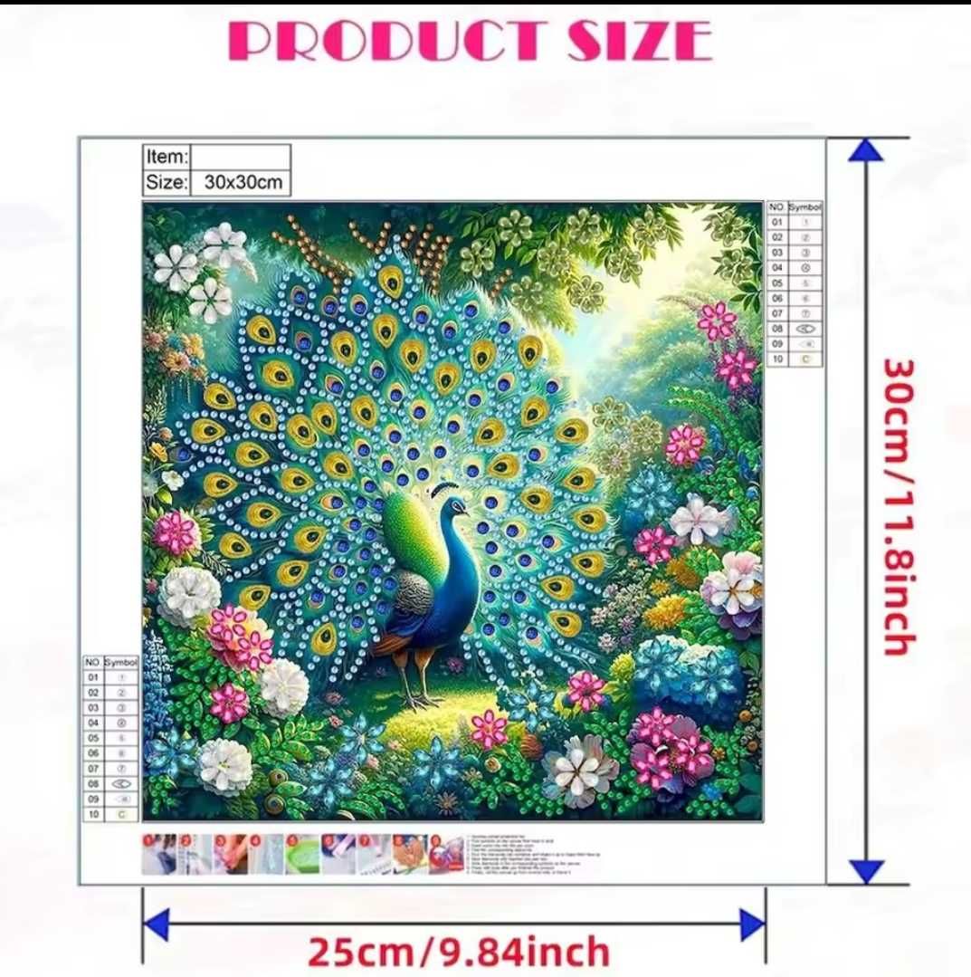 Готовая картина из страз Павлин 30*30 без подрамника