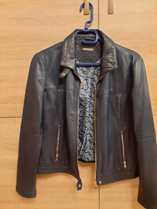 Massimo Dutti mięciutka granatowa skórzana kurtka damska L