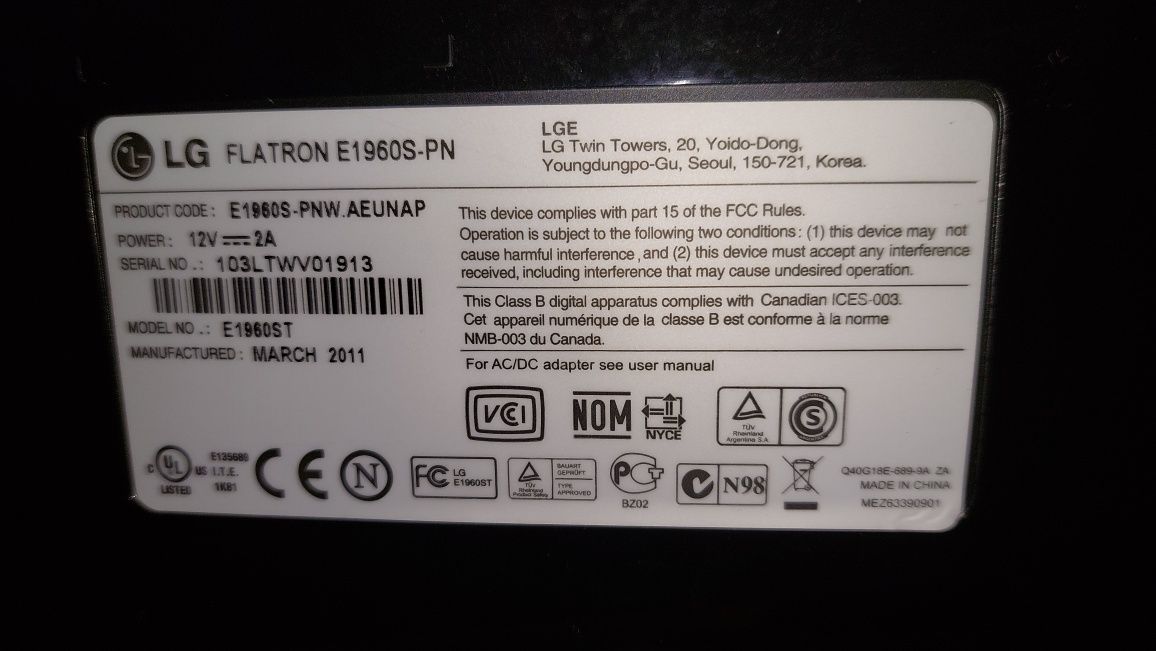 Monitor LG Flatron E1960S-PN