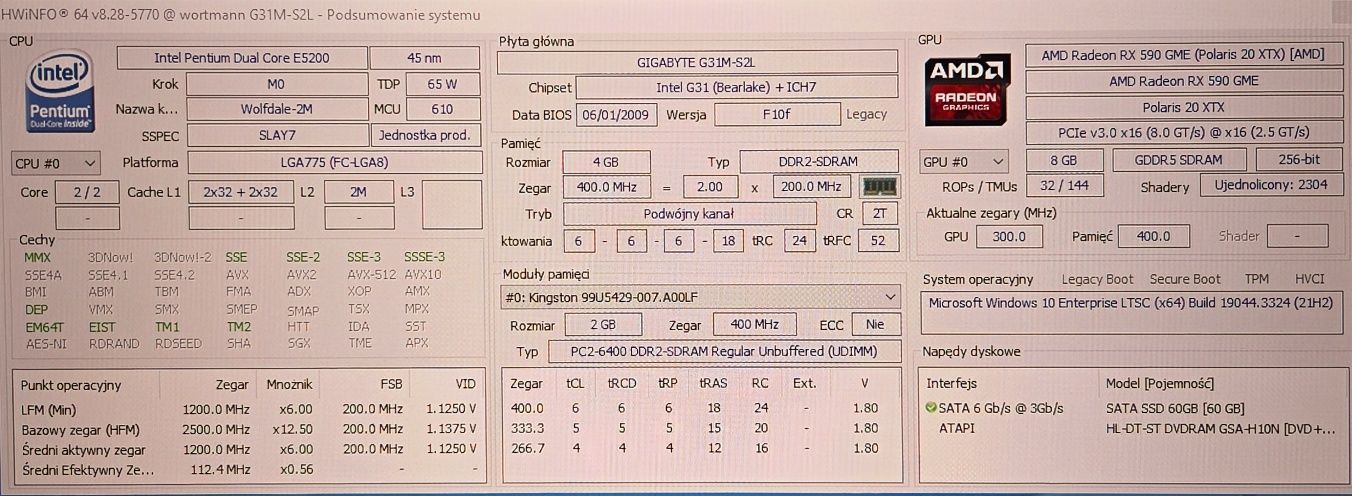 Komputer s775, RX590 8GB, SSD