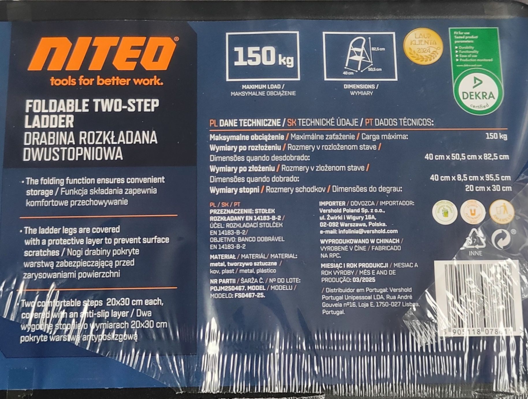 Drabina rozkładana dwustopniowa podest Niteo Tools stal do 150 kg
