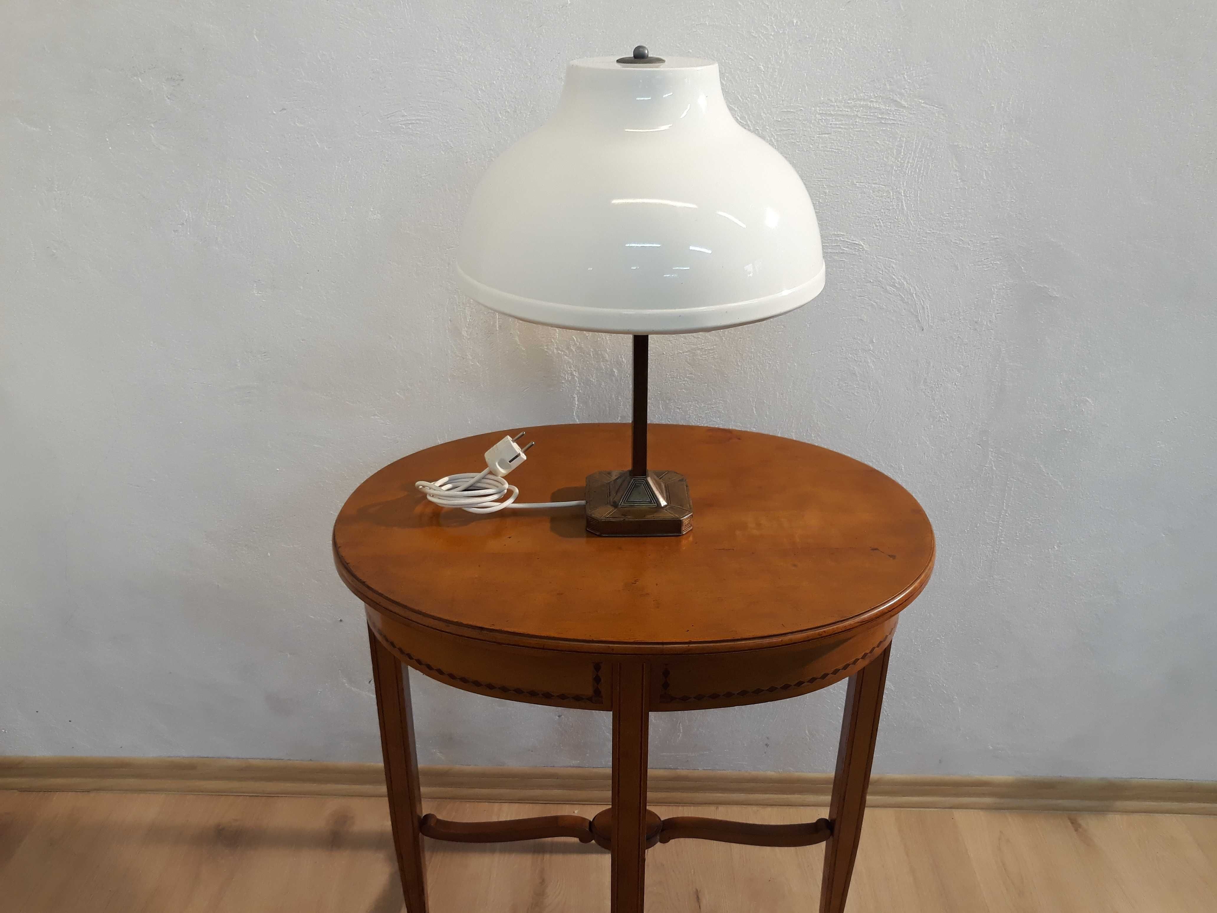 Lampa biurkowa stołowa przedwojenna mosiężna metalowy klosz Kandem