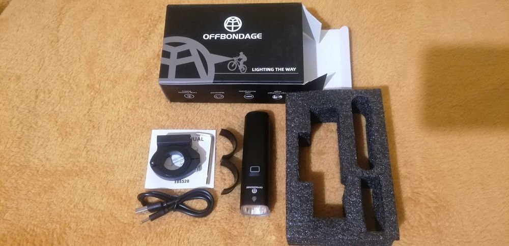 Latarka rowerowa OFFBONDAGE 1000LM, nowa, pełen komplet, Power Bank