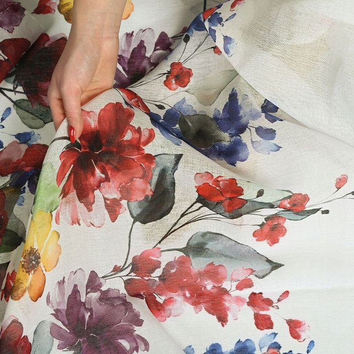 Firana z etaminy w drukowane kolorowe kwiaty Jolanda 210x400 taśma