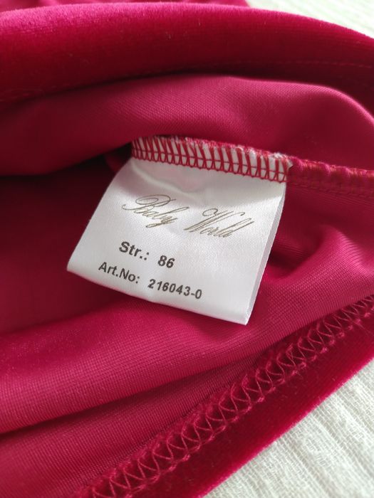 Welurowa świąteczna sukienka Baby World 86 dla dziewczynki czerwona