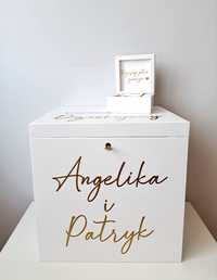 Personalizowane Duże pudełko na koperty obrączki złoty napis ślub