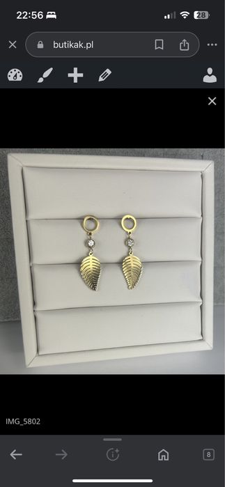 Kolczyki kolor złoty wiszące BLUEBERRY cyrkonie liście