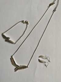 Biżuteria zestaw komplet skrzydła srebrny kolor naszyjnik kolczyki