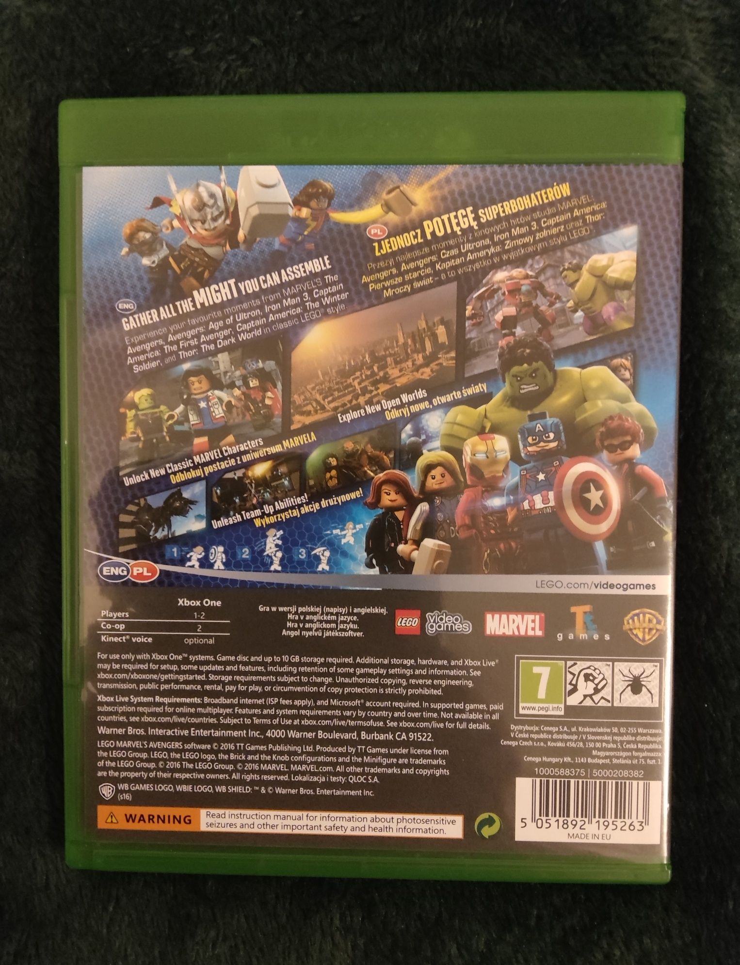 LEGO Avengers Xbox One. Płyta i pudełko z płytą.