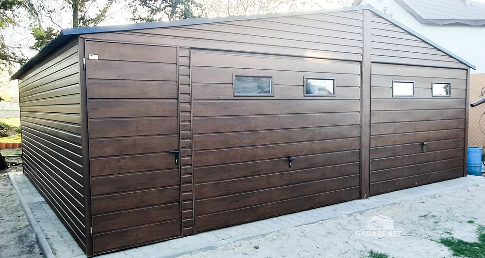 GARAŻ BLASZANY 7m x 6m 2x Brama Drzwi 4x Okno Drewnopodobny 7x6 GB273