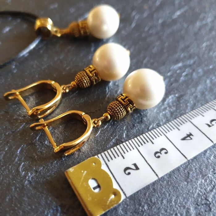 Дизайнерский комплект с жемчугом майорика в позолоте "Эллада"