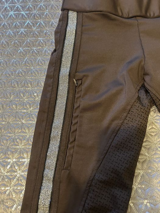 Bryczesy HKM 36/38 breginsy brązowe ze srebrnymi lampasami