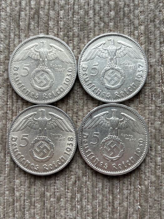 Третій райх 5 марок 1936, 1937, 1938, 1939 срібло