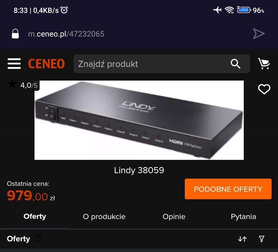 LINDY Rozdzielacz Splitter HDMI x8 - 4K