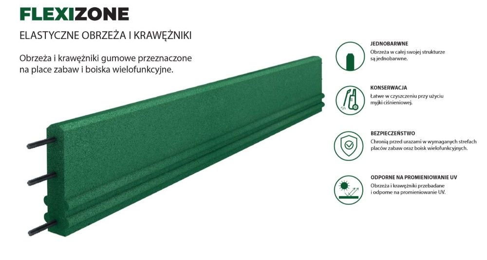 obrzeża gumowe elastyczne WZMACNIANE 1000mm gr. 50mm certyf. TÜV PZH