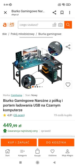 Biurko Gamingowe Narożne z półką i portem ładowania USB