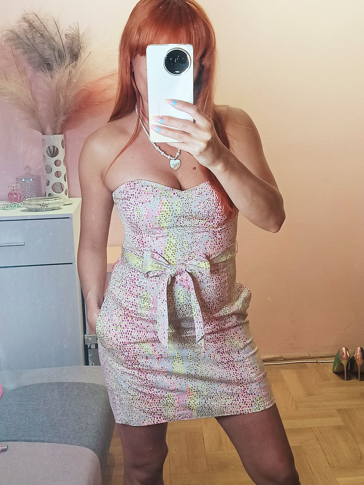 Słodka bawełniana sukienka gorsetowa kieszenie usztywniany gorset