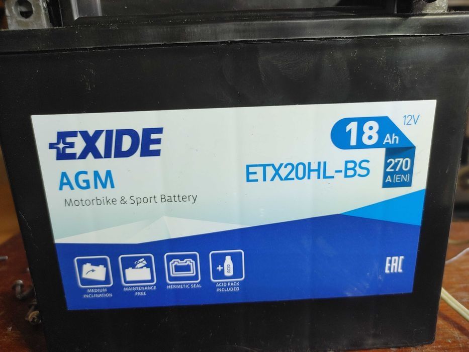 Мото аккумулятор Exide AGM 6CT-18Ah AзЕ (ETX20HL-BS)
 270A. EXIDE ETX2
