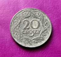 Moneta okupacyjna ''GG'' - 20 groszy 1923 - Cynk - Rzadka! (nr.1)