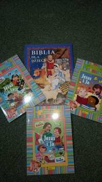 Nowa duża Biblia dla  dzieci +3 książki/teczki  Jezus i Ja