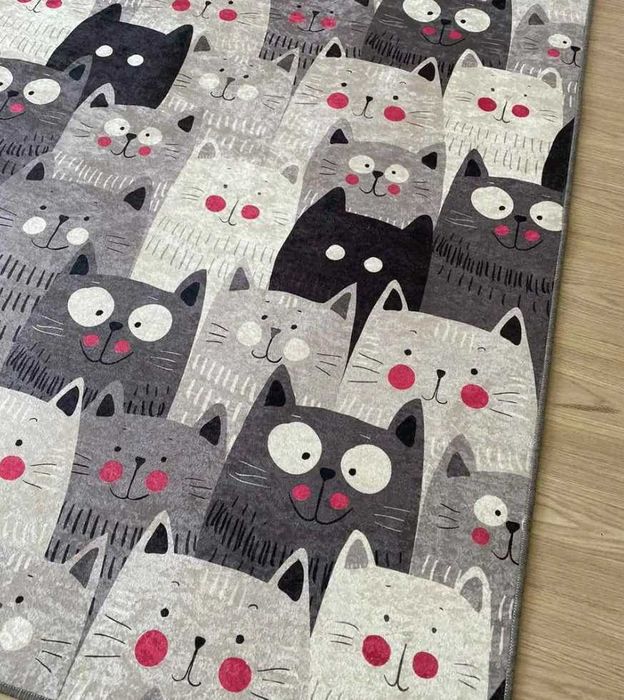 Килим дитячий безворсовий килимок котики ковер антиковзаючий