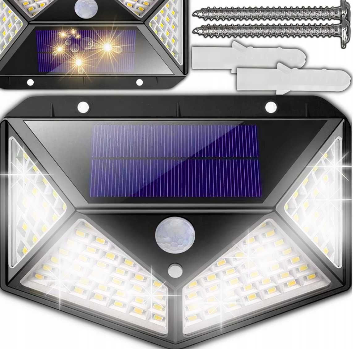 LAMPA SOLARNA 100LED z czujnikiem ruchu zmierzchu elewacyjna NAŚCIENNA