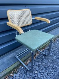 Chromowane krzesło z rafią bauhaus włochy lata 70