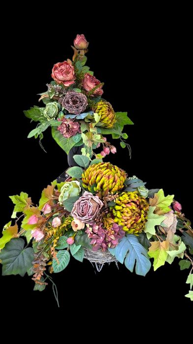 Jesienny komplet stroik wiązanka na grób cmentarz pomnik chryzantemy