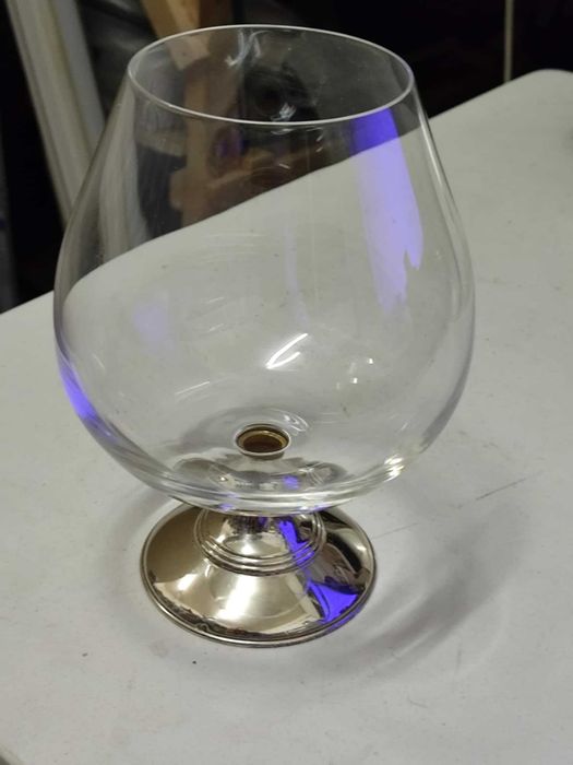 antigo vintage Copo balao conhaque com pe de prata 925 aguia