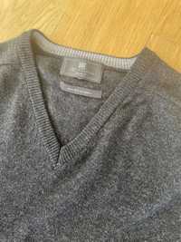 Sweter wełniany wełna extrafine lambswool M L ciemny szary