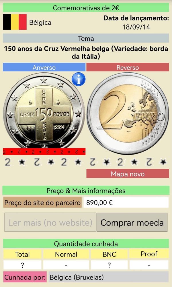 Moedas 2 euro belgica bordos