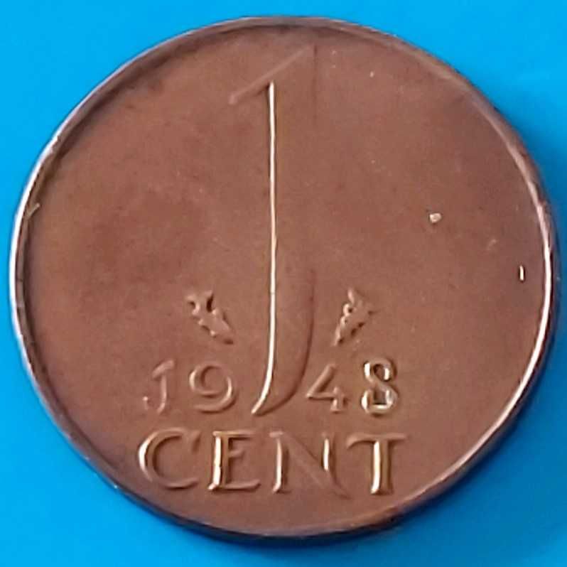 1 Cêntimo de 1948  Rainha Wilhelmina  dos Países Baixos